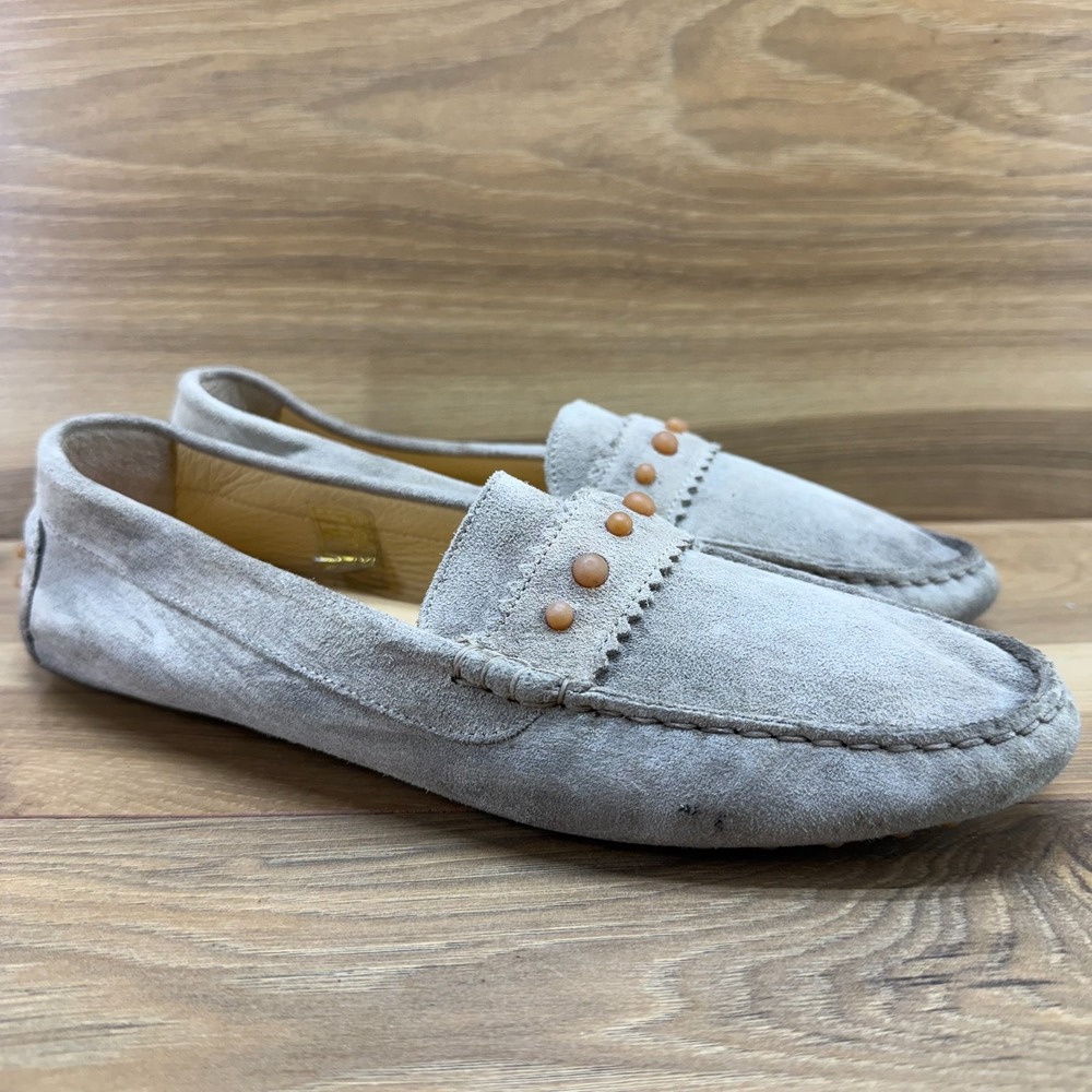 M Gemi The Feliz Loafer Womens 11 EU 42 Beige Suede Studded Moc Toe Travel Walk